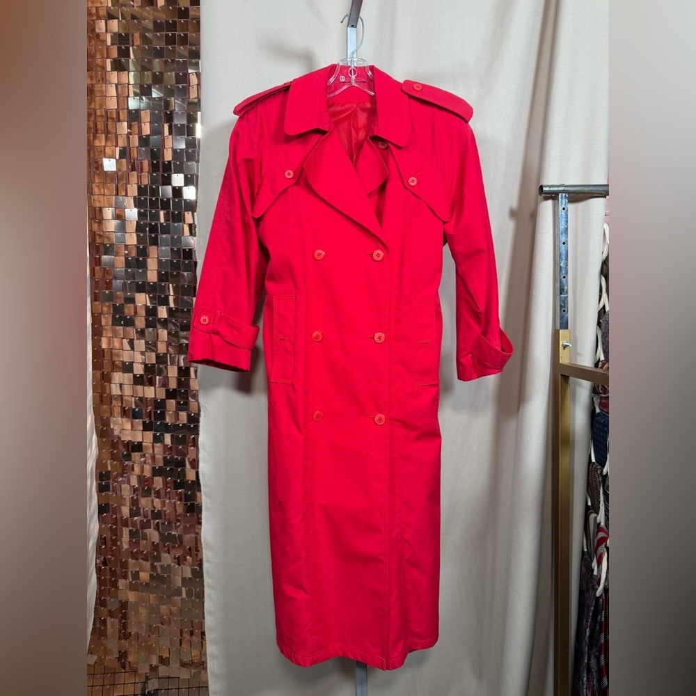Vintage Red Double-Breasted Trench Coat - Picture 7 of 10